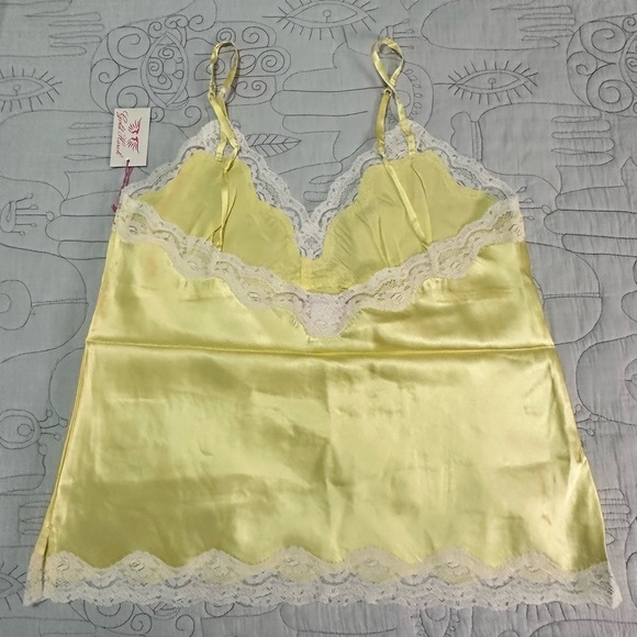 NEW Pearl Lace Two Tone Silk Cami Sz L Sunshine Yellow White Lace - Picture 6 of 6